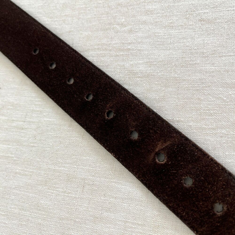 90s/Y2K Chocolate Brown Suede Belt Large Polished Gold-Tone Buckle Fits Size M/L - Picture 9 of 11